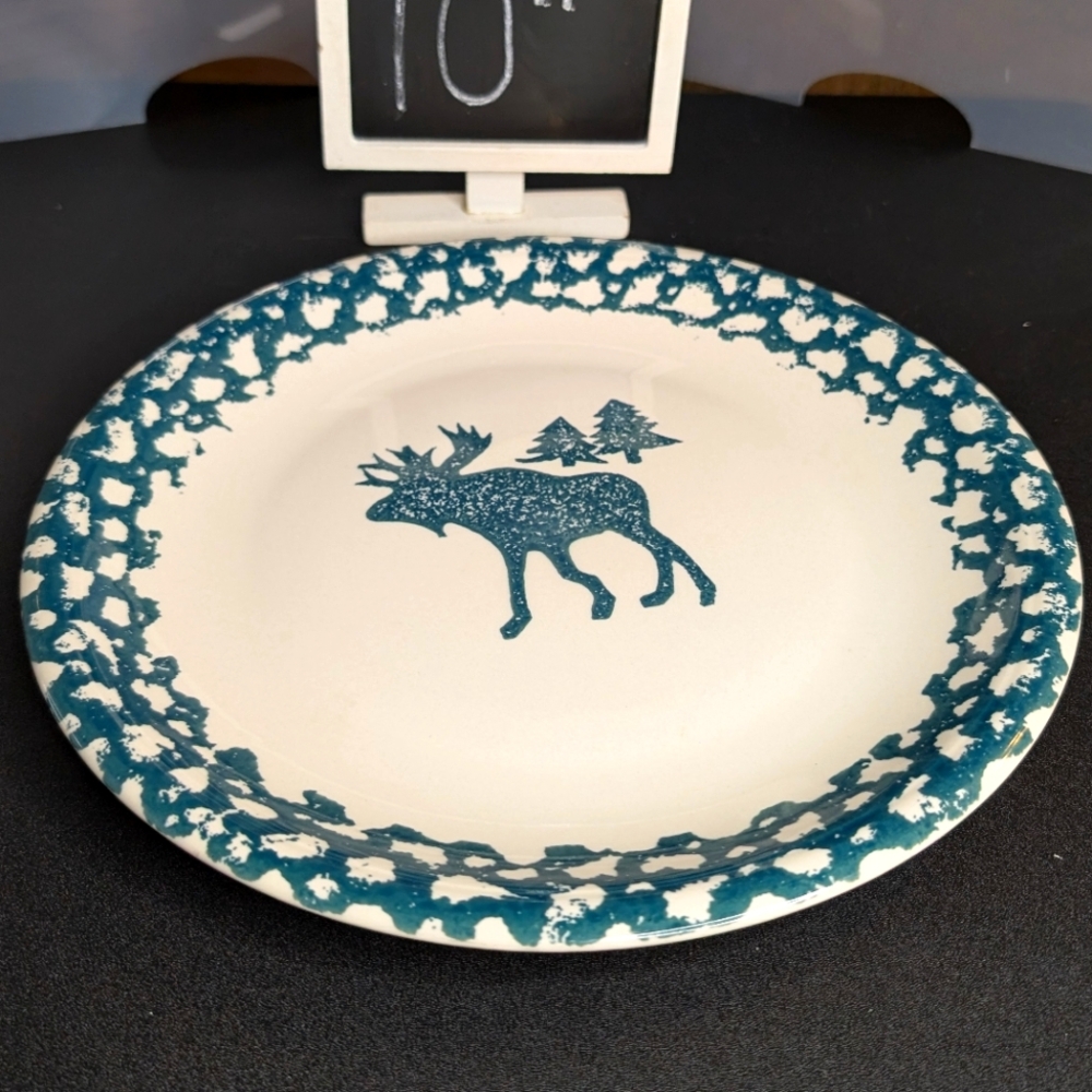 Folk‎ Craft Moose Country by Tienshan 10" green/cream spongeware ceramic plate